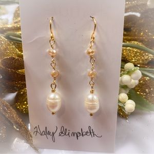 42. Pearl & Champagne Faceted Glass Earrings